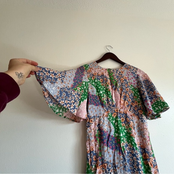 Topshop Austin Floral Print Multicolored Angle Sleeve Open Back Dress Size 4 - Picture 9 of 14
